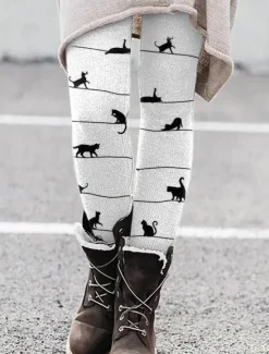 Sale Women's Leggings Vacation Vintage Ethnic Style Ankle-Length High Waist Graphic Animal Cat 3D Print Quick Dry Breathability Soft Stretchy Outdoor Home Causal Black White Blue Orange Fall Slim Fit Women Women's Sweatpants & Joggers