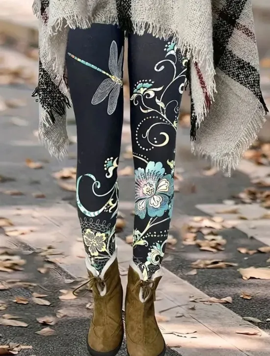 Women's Leggings Vintage Fashion Basic Ankle-Length High Waist Floral Graphic Printing Thermal Warm Soft Breathable Stretchy Vacation Casual Daily Red Blue Spring Slim Fit Women Leggings