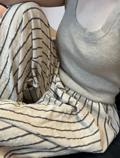 Discount Women's Linen Blend Culottes Wide Leg Vacation Vintage Ethnic Style Full Length Mid Waist Striped Stripe Comfortable Breathable Inelastic Vacation Home Daily Beige Grey Summer Spring Fall Loose Fit Women Pants