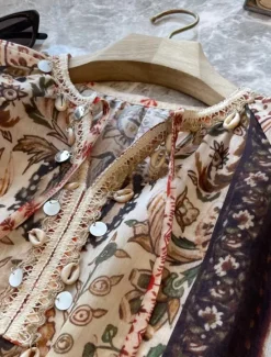 Online Women's Linen Cotton Boho Shirt Floral Seashell Paisley Abstract Vintage Stylish Ethnic 3/4 Length Sleeve Lantern Sleeve V Neck Regular Tops Daily Holiday Going out Tie Front Summer Spring Fall Women Blouses & Shirts