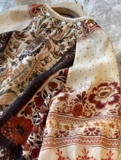 Online Women's Linen Cotton Boho Shirt Floral Seashell Paisley Abstract Vintage Stylish Ethnic 3/4 Length Sleeve Lantern Sleeve V Neck Regular Tops Daily Holiday Going out Tie Front Summer Spring Fall Women Blouses & Shirts