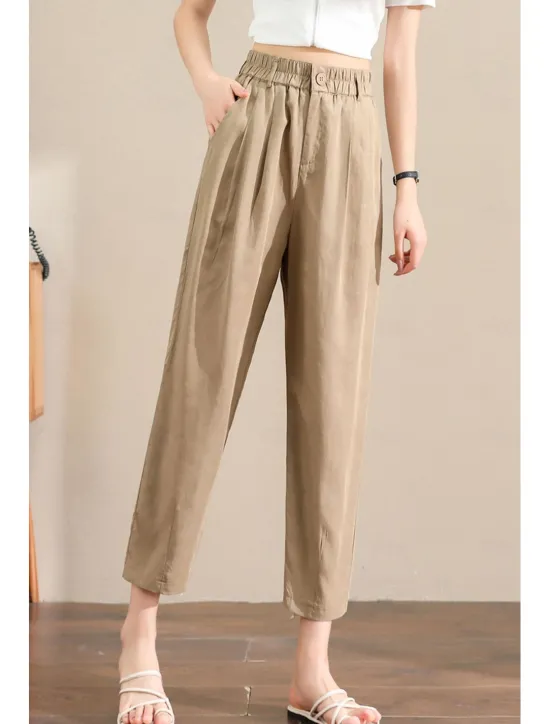 Hot Women's Linen Pants Pants Trousers Fashion Ankle-Length Plain Side Pockets Elastic Waistband Breathability Comfortable Inelastic Casual Daily Black White Army Green Royal Blue Spring & Summer Women Pants