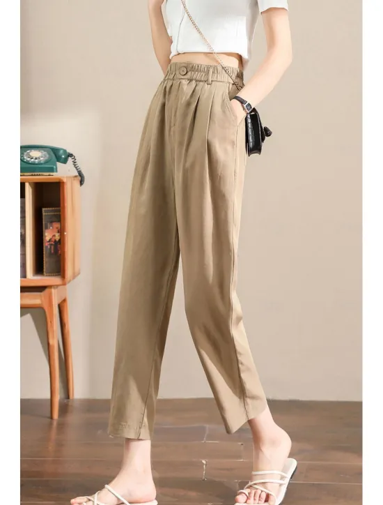 Hot Women's Linen Pants Pants Trousers Fashion Ankle-Length Plain Side Pockets Elastic Waistband Breathability Comfortable Inelastic Casual Daily Black White Army Green Royal Blue Spring & Summer Women Pants