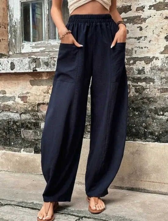 Sale Women's Linen Pants Tapered pants Pants Trousers Fashion Basic Casual Full Length Plain Side Pockets Baggy Comfort Micro-elastic Vacation Street Casual Daily Black Red Navy Blue Blue Regular Fit Women Pants