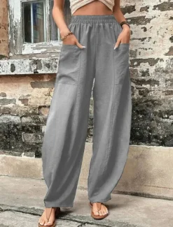 Sale Women's Linen Pants Tapered pants Pants Trousers Fashion Basic Casual Full Length Plain Side Pockets Baggy Comfort Micro-elastic Vacation Street Casual Daily Black Red Navy Blue Blue Regular Fit Women Pants