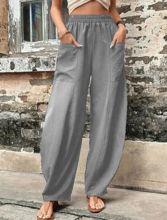 Sale Women's Linen Pants Tapered pants Pants Trousers Fashion Basic Casual Full Length Plain Side Pockets Baggy Comfort Micro-elastic Vacation Street Casual Daily Black Red Navy Blue Blue Regular Fit Women Pants