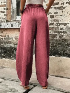 Sale Women's Linen Pants Tapered pants Pants Trousers Fashion Basic Casual Full Length Plain Side Pockets Baggy Comfort Micro-elastic Vacation Street Casual Daily Black Red Navy Blue Blue Regular Fit Women Pants