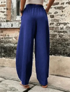 Sale Women's Linen Pants Tapered pants Pants Trousers Fashion Basic Casual Full Length Plain Side Pockets Baggy Comfort Micro-elastic Vacation Street Casual Daily Black Red Navy Blue Blue Regular Fit Women Pants