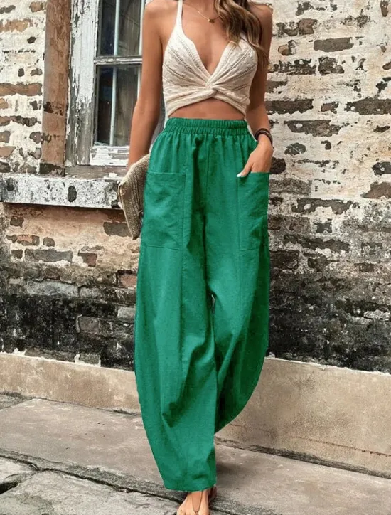 Sale Women's Linen Pants Tapered pants Pants Trousers Fashion Basic Casual Full Length Plain Side Pockets Baggy Comfort Micro-elastic Vacation Street Casual Daily Black Red Navy Blue Blue Regular Fit Women Pants