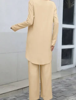 Clearance Women's Linen-Inspired Sets Two Piece Sets T Shirt Wide Leg Pants Long Sleeve Solid Color Black Blue Khaki Spring Regular Fit Women Two Piece Sets|Sets