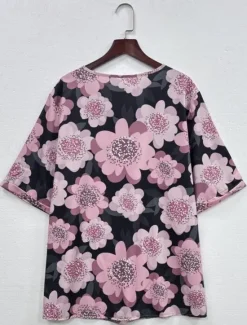 Outlet Women's Linen-Inspired Shirts T Shirt Flower Daily Casual Short Sleeve Crew Neck Daily All Seasons Women Shirts