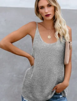 New Women's Linen-Inspired Shirts Tank Top Camisole Color Block Vacation Basic Sleeveless U Neck Regular Tops Valentine's Day Causal Holiday White Pink Blue Khaki Gray Summer Women Shirts