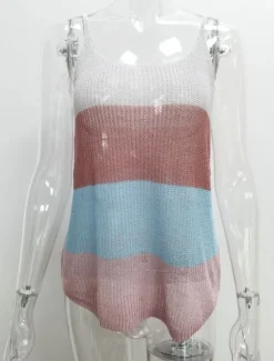 New Women's Linen-Inspired Shirts Tank Top Camisole Color Block Vacation Basic Sleeveless U Neck Regular Tops Valentine's Day Causal Holiday White Pink Blue Khaki Gray Summer Women Shirts