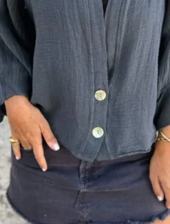 Discount Women's Linen-Inspired Shirts Button Up T Shirt Plain Fashion Modern Casual Long Sleeve V Neck Regular Tops Daily Weekend Patchwork Buttons Sage Green Yellow off-white Gray Spring Fall Women Shirts