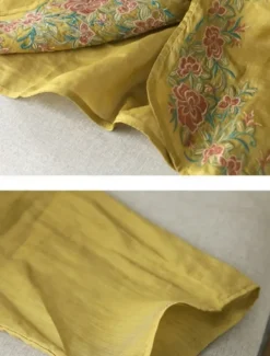Discount Women's Linen-Inspired Shirts Plain Casual Long Sleeve V Neck Vacation Street Daily Wear Embroidered Yellow Purple Orange Green Summer Spring Women Jackets|Shirts