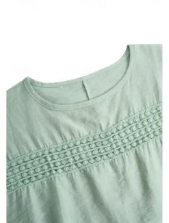 Outlet Women's Linen-Inspired Shirts Lace T-shirt Plain Fashion Short Sleeve Crew Neck Regular Tops Vacation Daily Lace Black Blue Brown Green Khaki Summer Women Shirts