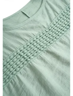 Outlet Women's Linen-Inspired Shirts Lace T-shirt Plain Fashion Short Sleeve Crew Neck Regular Tops Vacation Daily Lace Black Blue Brown Green Khaki Summer Women Shirts