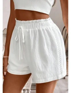 Women's Linen-Inspired Shorts Shorts Slacks Streetwear Casual Short Natural Plain Pocket Elastic Drawstring Design Comfy Comfortable Outdoor Vacation Summer Regular Fit Women Pants
