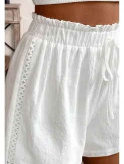 Women's Linen-Inspired Shorts Shorts Slacks Streetwear Casual Short Natural Plain Pocket Elastic Drawstring Design Comfy Comfortable Outdoor Vacation Summer Regular Fit Women Pants