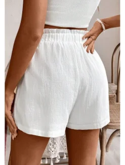 Women's Linen-Inspired Shorts Shorts Slacks Streetwear Casual Short Natural Plain Pocket Elastic Drawstring Design Comfy Comfortable Outdoor Vacation Summer Regular Fit Women Pants