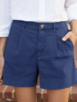 Clearance Women's Linen-Inspired Shorts Shorts Slacks Streetwear Casual Short Natural Plain Zipper Pocket Buckle Breathability Soft Comfortable Micro-elastic Street Going out Navy Black White Khaki Summer Women Pants