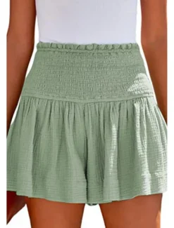 Online Women's Linen-Inspired Shorts Shorts Slacks Streetwear Casual Short Natural Plain Elastic Waist Comfy Outdoor Comfortable Street Daily Wear Almond Grey Black Pink Summer Regular Fit Women Pants