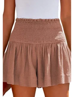 Online Women's Linen-Inspired Shorts Shorts Slacks Streetwear Casual Short Natural Plain Elastic Waist Comfy Outdoor Comfortable Street Daily Wear Almond Grey Black Pink Summer Regular Fit Women Pants