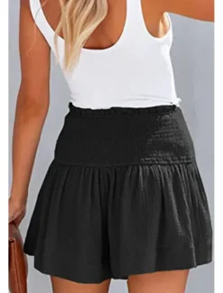 Online Women's Linen-Inspired Shorts Shorts Slacks Streetwear Casual Short Natural Plain Elastic Waist Comfy Outdoor Comfortable Street Daily Wear Almond Grey Black Pink Summer Regular Fit Women Pants