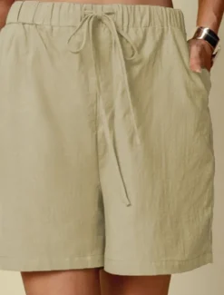 Women's Linen-Inspired Shorts Shorts Palazzo Pants Streetwear Casual Short Natural Plain Pocket Elastic Drawstring Design Outdoor Comfortable Street Going out Light Sky Blue Black White Dark Navy Women Pants