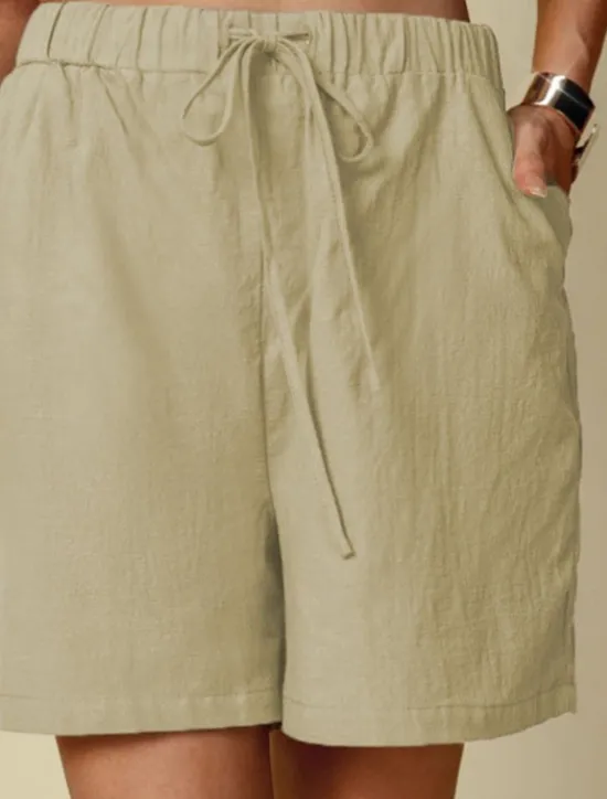 Women's Linen-Inspired Shorts Shorts Palazzo Pants Streetwear Casual Short Natural Plain Pocket Elastic Drawstring Design Outdoor Comfortable Street Going out Light Sky Blue Black White Dark Navy Women Pants