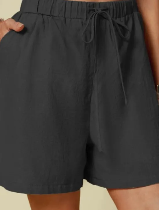 Women's Linen-Inspired Shorts Shorts Palazzo Pants Streetwear Casual Short Natural Plain Pocket Elastic Drawstring Design Outdoor Comfortable Street Going out Light Sky Blue Black White Dark Navy Women Pants