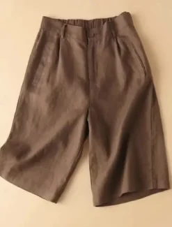 Outlet Women's Linen-Inspired Shorts Shorts Casual Daily Knee Length Plain Side Pockets Breathability Comfortable Micro-elastic Weekend Black Pink Brown Beige Summer Regular Fit Women Pants