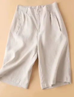 Outlet Women's Linen-Inspired Shorts Shorts Casual Daily Knee Length Plain Side Pockets Breathability Comfortable Micro-elastic Weekend Black Pink Brown Beige Summer Regular Fit Women Pants