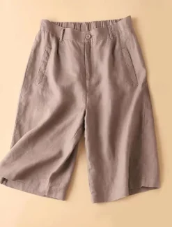 Outlet Women's Linen-Inspired Shorts Shorts Casual Daily Knee Length Plain Side Pockets Breathability Comfortable Micro-elastic Weekend Black Pink Brown Beige Summer Regular Fit Women Pants