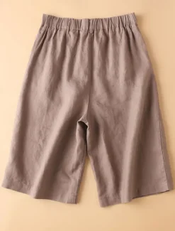 Outlet Women's Linen-Inspired Shorts Shorts Casual Daily Knee Length Plain Side Pockets Breathability Comfortable Micro-elastic Weekend Black Pink Brown Beige Summer Regular Fit Women Pants