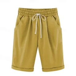Clearance Women's Linen-Inspired Shorts Shorts Casual Daily Short Plain Drawstring Side Pockets Breathability Comfortable Micro-elastic Going out Weekend White Yellow Pink Summer Regular Fit Women Pants