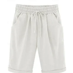 Clearance Women's Linen-Inspired Shorts Shorts Casual Daily Short Plain Drawstring Side Pockets Breathability Comfortable Micro-elastic Going out Weekend White Yellow Pink Summer Regular Fit Women Pants