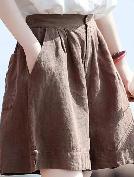 Discount Women's Linen-Inspired Shorts Cotton Linen Pants Culottes Wide Leg Fashion Streetwear Basic Knee Length Medium Waist Plain Pocket Drawstring Comfort Outdoor Micro-elastic Vacation Street Daily rice Women Pants