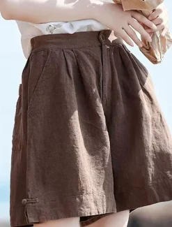 Discount Women's Linen-Inspired Shorts Cotton Linen Pants Culottes Wide Leg Fashion Streetwear Basic Knee Length Medium Waist Plain Pocket Drawstring Comfort Outdoor Micro-elastic Vacation Street Daily rice Women Pants