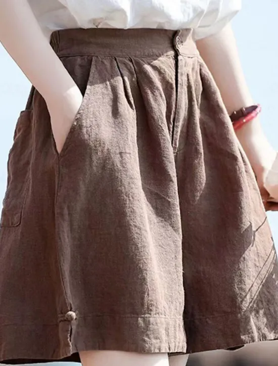 Discount Women's Linen-Inspired Shorts Cotton Linen Pants Culottes Wide Leg Fashion Streetwear Basic Knee Length Medium Waist Plain Pocket Drawstring Comfort Outdoor Micro-elastic Vacation Street Daily rice Women Pants