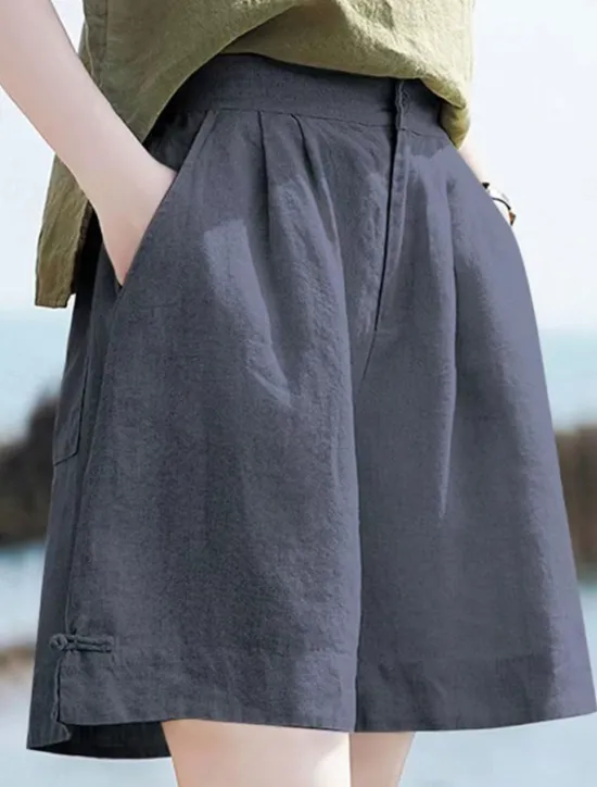 Discount Women's Linen-Inspired Shorts Cotton Linen Pants Culottes Wide Leg Fashion Streetwear Basic Knee Length Medium Waist Plain Pocket Drawstring Comfort Outdoor Micro-elastic Vacation Street Daily rice Women Pants