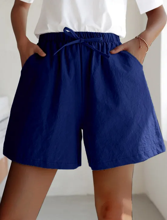 Women's Linen-Inspired Shorts Active Shorts Streetwear Simple Casual Short Mid Waist Plain Pocket Drawstring Breathable Soft Outdoor Micro-elastic Outdoor Vacation Casual Daily Ash Light Sky Blue Women Pants