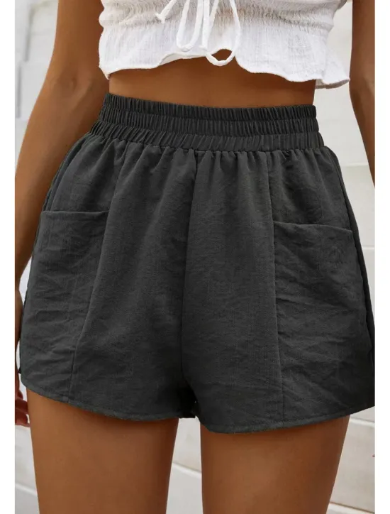 Discount Women's Linen-Inspired Shorts Shorts Slacks Streetwear Casual Short Natural Plain Pocket Elastic Waist Outdoor Comfortable Going out Casual Daily rice white Army Green Dark Gray Summer Regular Fit Women Pants