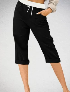 Outlet Women's Linen-Inspired Shorts Chinos Fashion Streetwear Basic Calf-Length Medium Waist Color Block Pocket Drawstring Comfort Outdoor Micro-elastic Vacation Street Daily Grey Black Pink Sky Blue Women Pants
