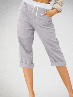Outlet Women's Linen-Inspired Shorts Chinos Fashion Streetwear Basic Calf-Length Medium Waist Color Block Pocket Drawstring Comfort Outdoor Micro-elastic Vacation Street Daily Grey Black Pink Sky Blue Women Pants