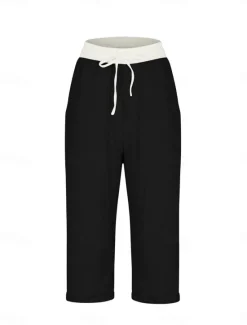 Outlet Women's Linen-Inspired Shorts Chinos Fashion Streetwear Basic Calf-Length Medium Waist Color Block Pocket Drawstring Comfort Outdoor Micro-elastic Vacation Street Daily Grey Black Pink Sky Blue Women Pants