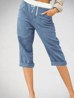 Outlet Women's Linen-Inspired Shorts Chinos Fashion Streetwear Basic Calf-Length Medium Waist Color Block Pocket Drawstring Comfort Outdoor Micro-elastic Vacation Street Daily Grey Black Pink Sky Blue Women Pants