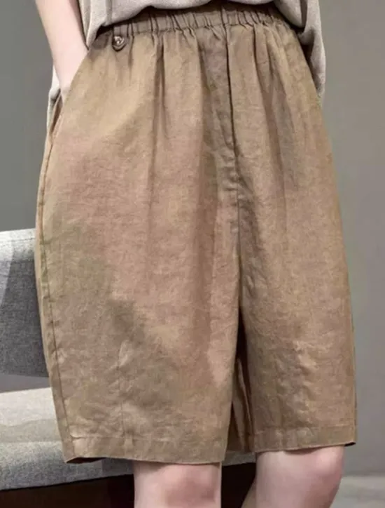 Online Women's Linen-Inspired Shorts Cotton Linen Pants Culottes Wide Leg Fashion Streetwear Knee Length Medium Waist Plain Pocket Elastic Waistband Comfy Soft Comfortable Micro-elastic Outdoor Street Women Pants