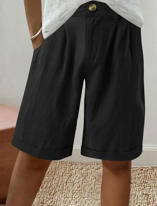 Discount Women's Linen-Inspired Shorts Shorts Slacks Fashion Streetwear Short Natural Plain Pocket Buckle Comfy Outdoor Comfortable Holiday Weekend Apricot Grey Black White Summer Regular Fit Women Pants