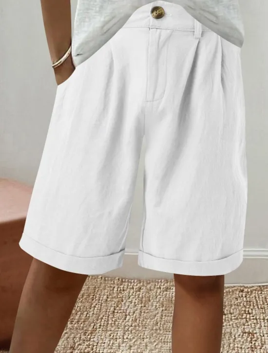 Discount Women's Linen-Inspired Shorts Shorts Slacks Fashion Streetwear Short Natural Plain Pocket Buckle Comfy Outdoor Comfortable Holiday Weekend Apricot Grey Black White Summer Regular Fit Women Pants